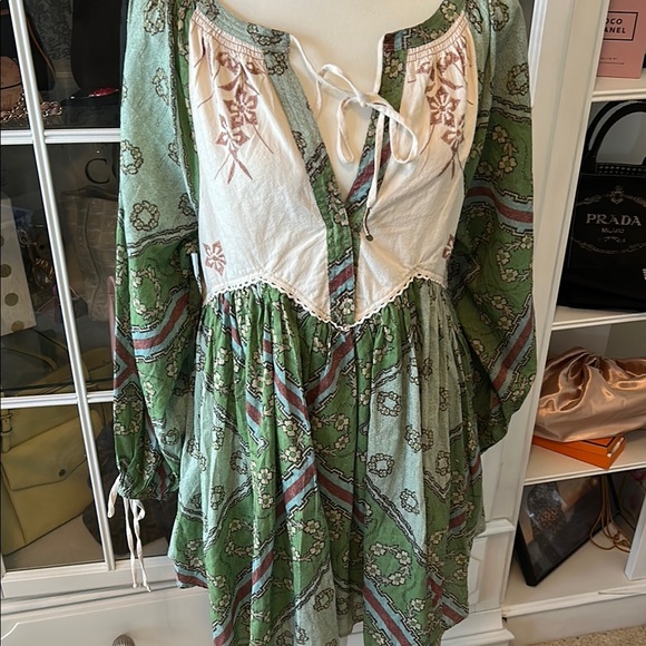 Free People Bohemian Green and Cream Dress - Picture 2 of 9